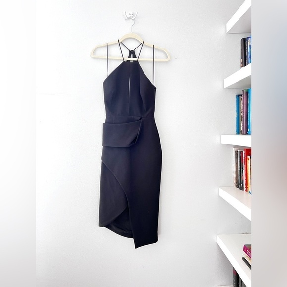 NICHOLAS Black Halter midi open back Sheath cocktail dress size 0 - Picture 2 of 11
